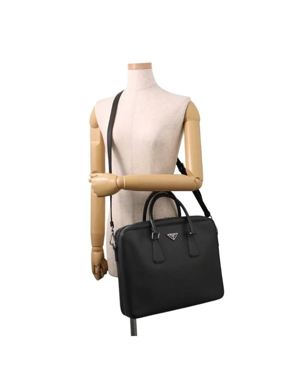 Prada Briefcase Saffiano Triangle Logo 2-Way Shoulder Black